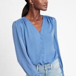 Banana Republic - Blue Collarless Button Up Blouse - S